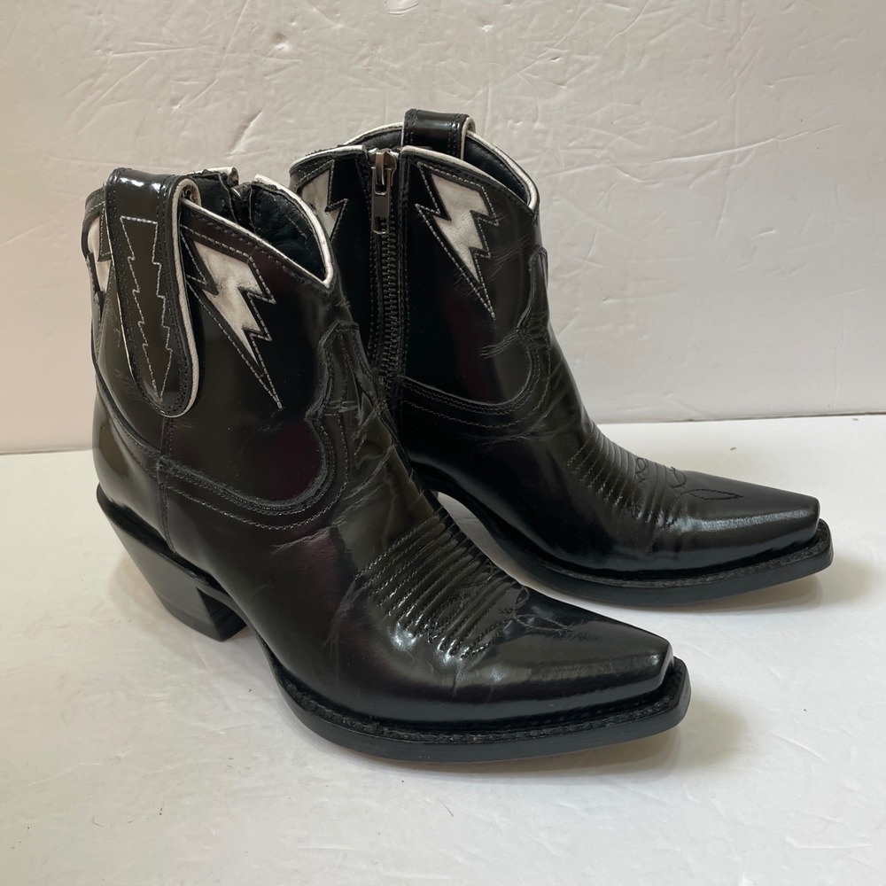 ALLEN'S TEXAS LIGHTNING BOLT BOOTIES IN BLACK LEATHER‎